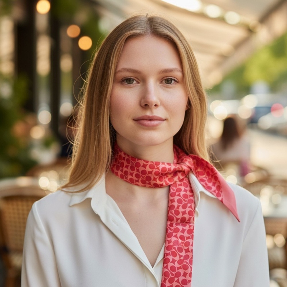 Authentic Coach Red/Pink Patterned Silk Scarf - C… - image 1